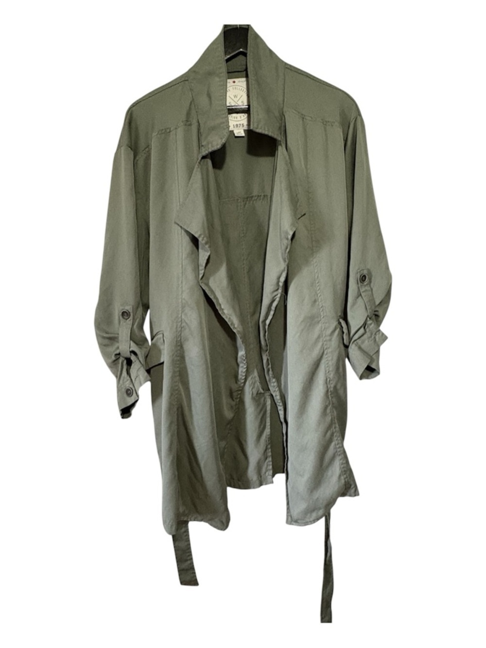 Anorak Collection. Lightweight Olive Green Open Front Jacket with Pockets Size L